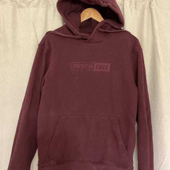 American Eagle Hoodie Men's Small Red Maroon Sweatshirt Long Sleeve Pockets - Picture 2 of 13